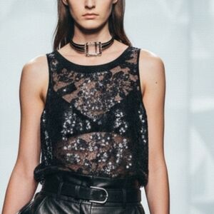 NAF NAF Black Sequin And Enbroidery Tank Top Bohemian Y2K Size M